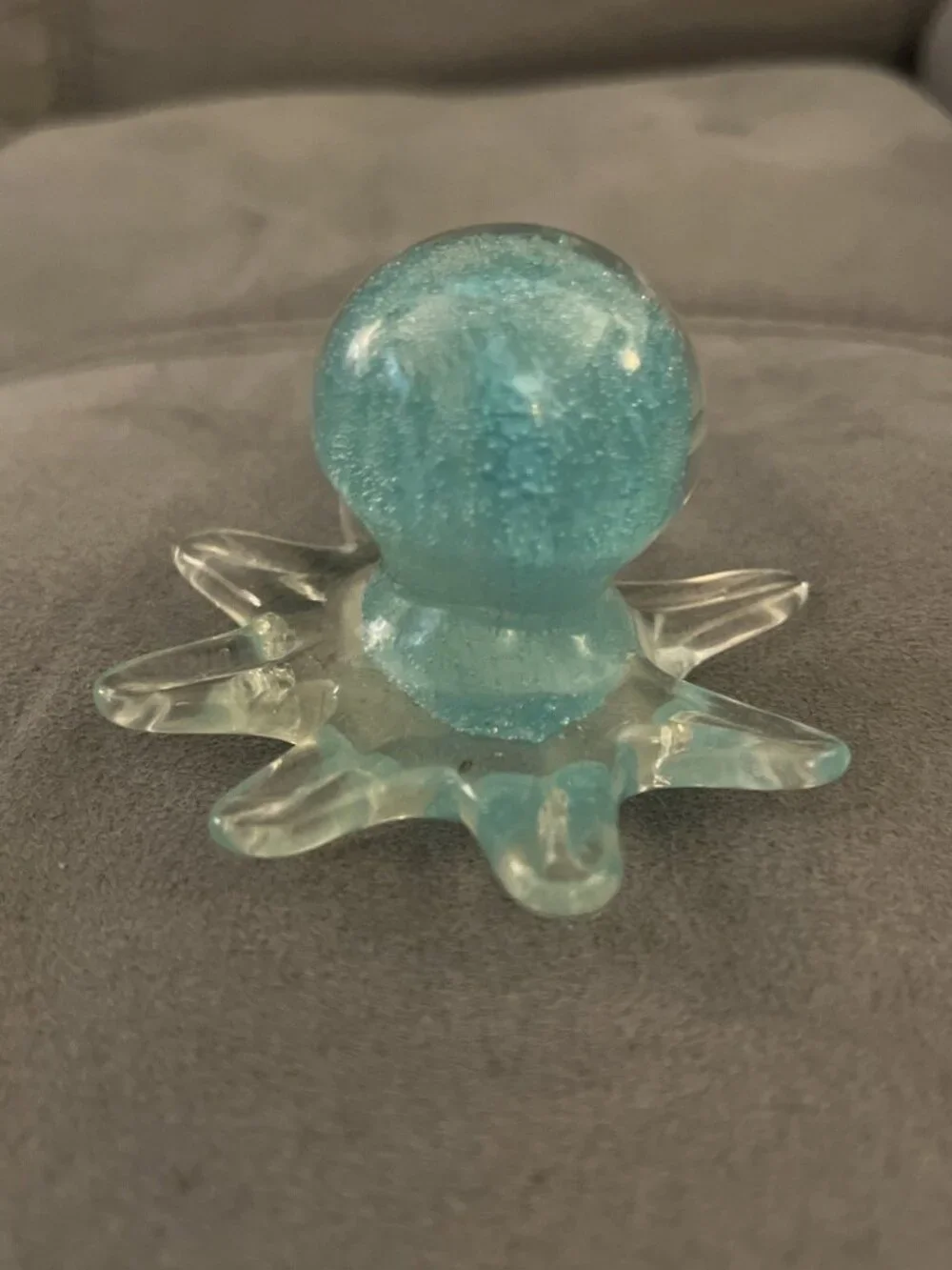 Octopus Hand Blown Art Glass Paperweight Figurine 2x3” Aqua Blue